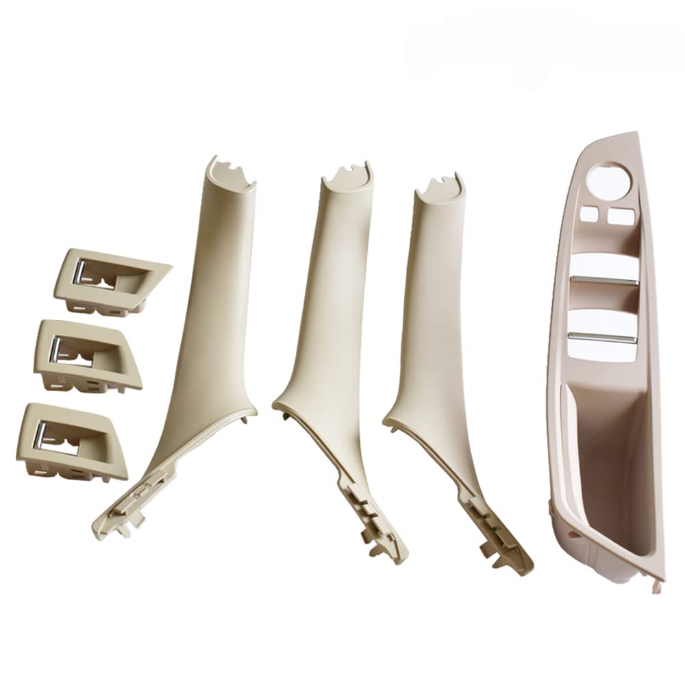 RHD Interior Door Armrest Handle Panel Pull Trim Cover for B-MW 5 Series F10 F11 520 523 525 530 535 Window Switch Armrest Panel (Beige White RHD 7 Pcs)