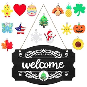 Jetec Welcome Door Sign Christmas Decor Fall Sign Seasonal Front Door Rustic Wood Welcome Notation Wall Hanging Porch Easter Interchangeable 14 x 9 Inch(Black with White Letters) Jetec Welcome Door Sign Christmas Decor Fall Sign Seasonal Front Door Rustic Wood Welcome Notation Wall Hanging Porch Easter Interchangeable 14 x 9 InchBlack with White Letters