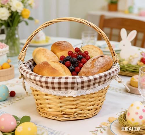 Image of Oypeip Easter Basket, Nature Easter Baskets for Kids, Large Wicker Easter Basket Empty with Handle, Basket Tags, Woven Rope Egg Easter Baskets for Boys Girls Babies Toddler Infant, picnic basket