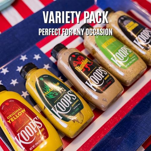 Image of Koops' Dusseldorf & Arizona Heat Mustard - German-Style Bratwurst Mustard, Sweet and Spicy Mustard, Gluten-Free, Kosher, Made in USA, From Quality Mustard Seeds - 12 Oz, Pack of 2