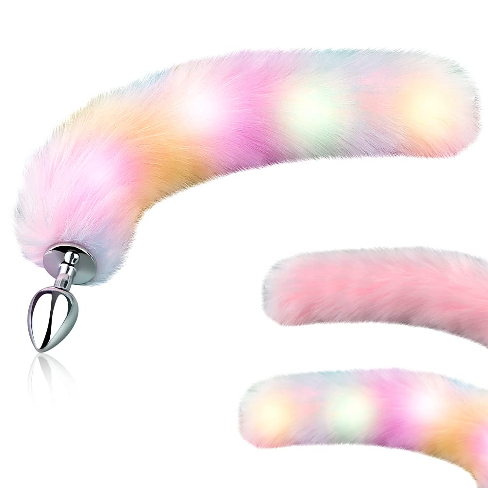 FST Sexy Fox Tail Anal Plug Sex Foreplay Glowing Adult Toys Fashion Role-Playing Alloy Anus Stopper Furry Pink Faux Fox Tail Couples Lover Flirting Libido Stimulation Toys (S)