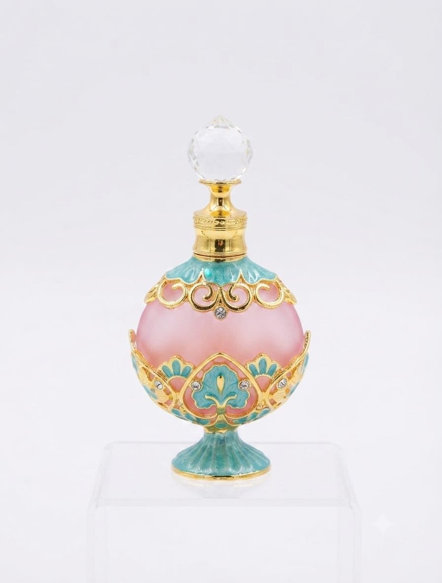 Vintage Arabic Perfume Bottle,15 ml, Enamel Metal with Crystal Stopper, Perfect for Storing Essential Oil and Attar, (Empty Reusable and Refillable Bottle)-image-17