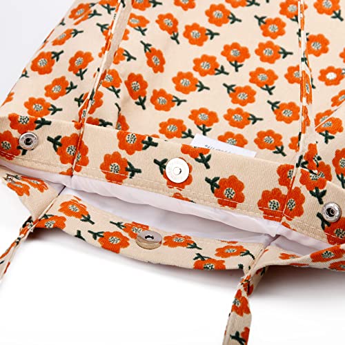 Topasion Corduroy Tote Bag Cute Tote Bags For Women Shoulder Bag With Inner Pocket For Work Beach Travel And Shopping Grocery (Flower) #TOP2