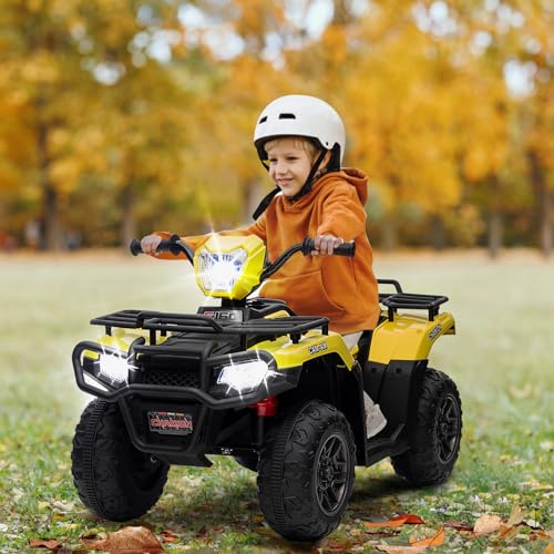 Quad eléctrico infantil con LED y música, coche eléctrico, vehículo para niños a partir de 3 años, moto infantil (amarillo)