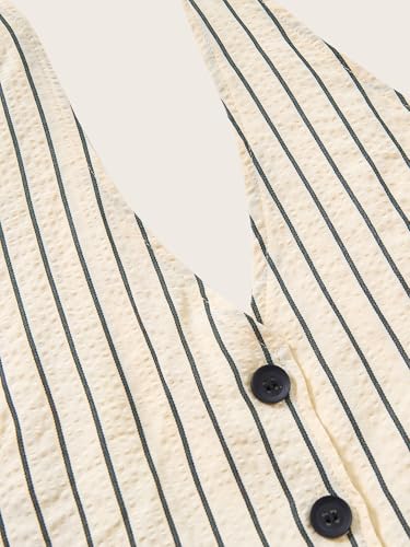 Women's Striped Halter Vest Top Tie Backless Button Up Split Hem Party Club Tops3
