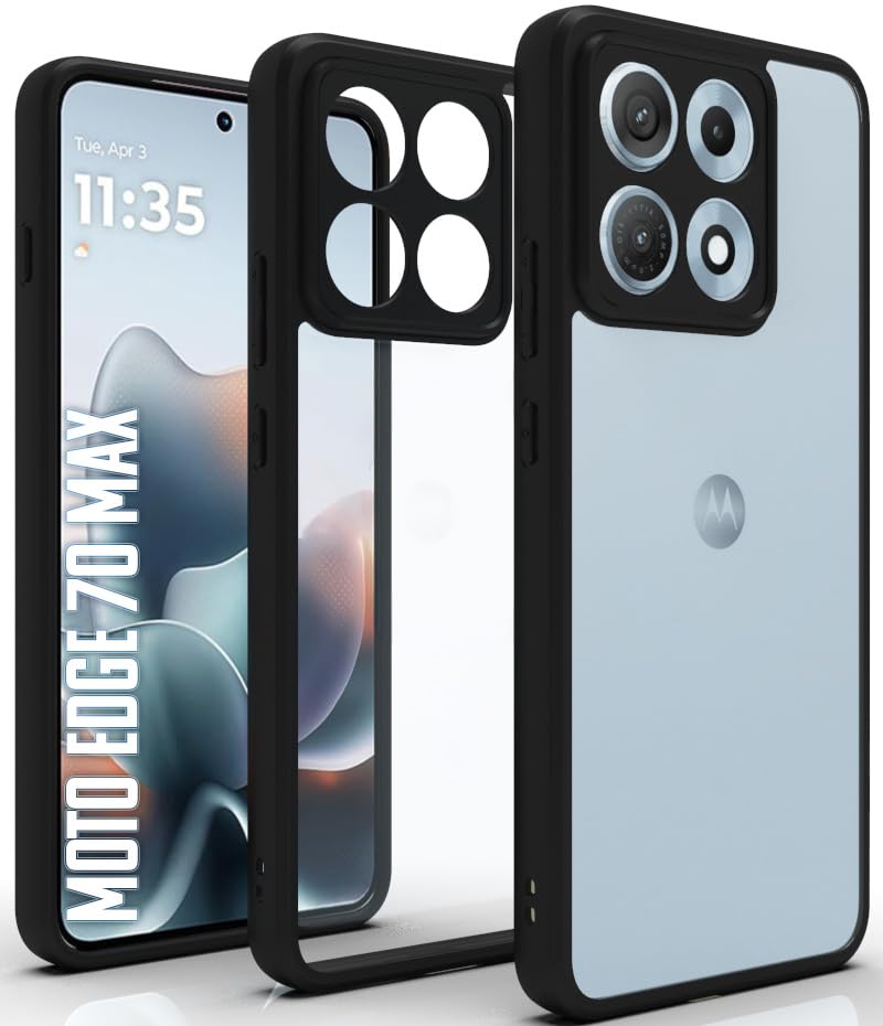 Image of RIGGEAR Shockproof Sleek Hybrid Armor Back Cover Case for Motorola Moto Edge 70 Max 5G (Clear PC + Black TPU Bumper)