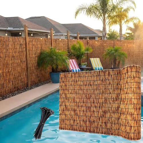 Pantalla de Valla Caña Natural, Valla de Privacidad Rollos de Vallas Decorativas, Bambú Estera Caña Protección Visual para Patio, Balcón, Jardín, Cerca con Cañas Gruesas(Marrón,H0.8 x L6m)
