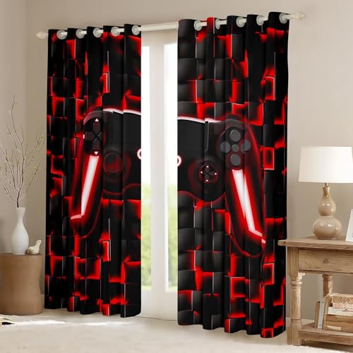Cortinas opacas de 46 x 72 pulgadas con estampado gamer a cuadros 3