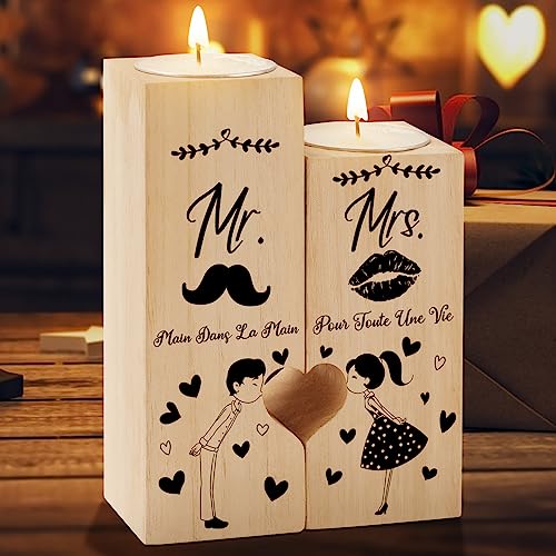 KAAYEE Cadeau Couple, Mr and Mrs Cœur Candélabre Cadeau Mariage, Cadeaux de Mariage pour Mariée et Le Marié, Cadeaux Saint-Valentin, Souvenir de fiançailles et...