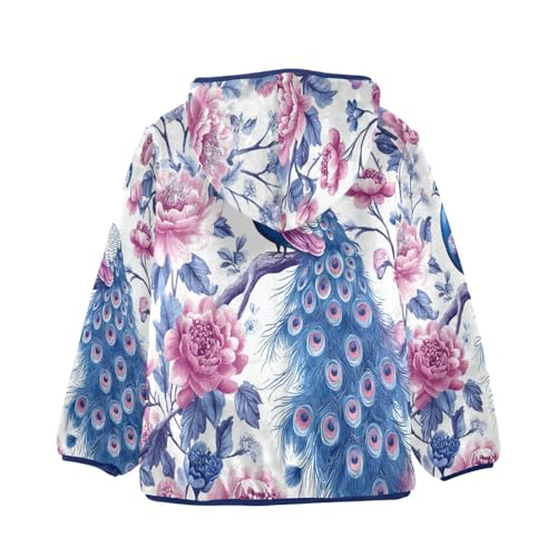 Peacock Among Pink Flowers Toddler Fleece Jacket Girl Boys Hooded Fleece Jacket Coat Warm Outwear Zip-up 3-10T2