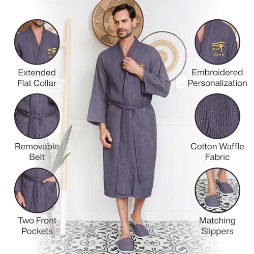 Lotus Linen Men's Waffle Kimono Robe Cotton Absorbent Bathrobe Personalized Spa Style Custom Embroidery3
