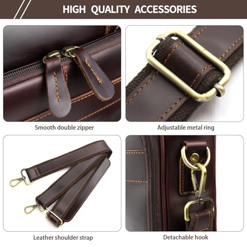 Image of Jack&Chris Full Grain Leather Briefcase for Men, Business Messenger Bag Laptop Bag Attache Case, Fits 15.6 Inch Laptop
