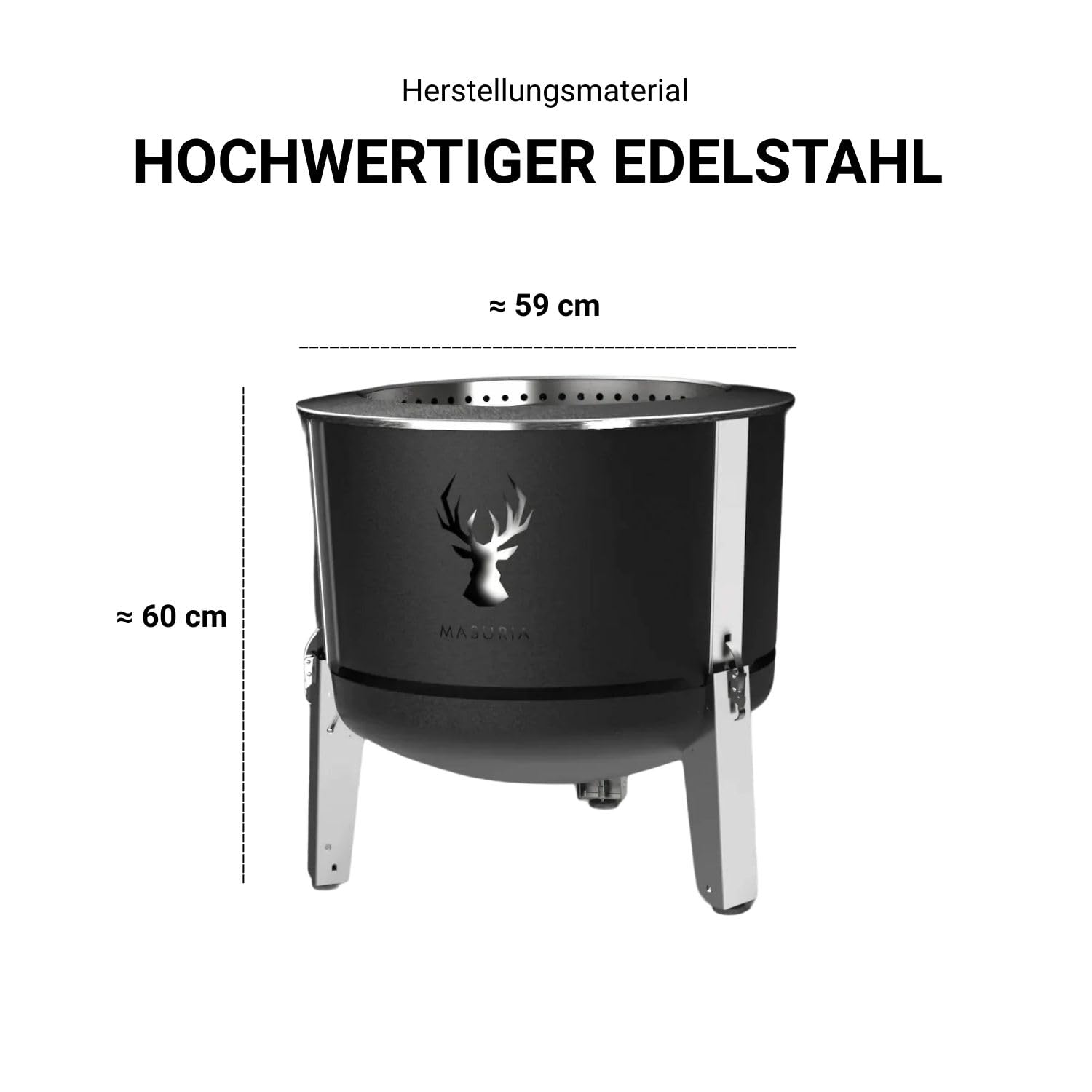 Masuria Rauchfreie Feuerschale 60cm Alpha 600 Edelstahl Tragbare Feuertonne Patentierte Rauchreduzierung