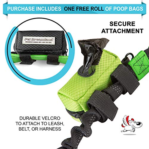 Image of Pet Dreamland Dog Bag Dispenser - Pet Waste Bag Holder Leash Attachment - Includes one Free Roll of Poop Bags - Zippered Pouch, Hook&Loop Straps and Carabiner Clip for Easy Carry (Black)
