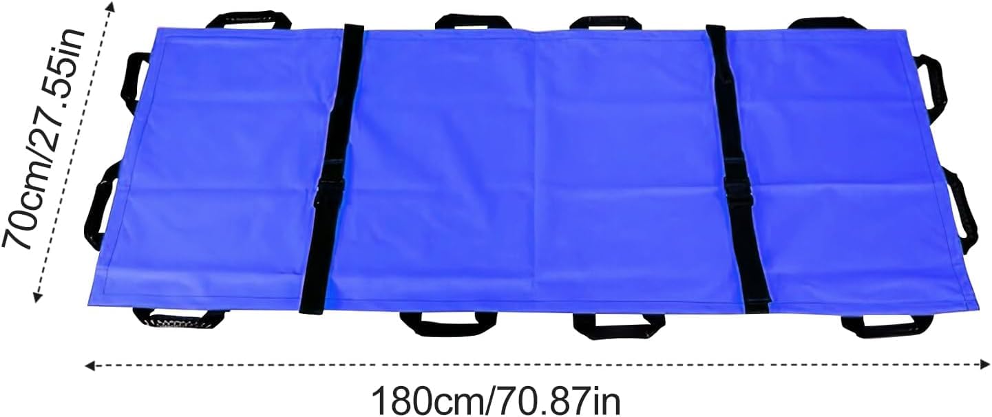 Barella morbida e portatile con 12 manici in gomma e borsa per il trasporto, barella medica pieghevole, trasportatore di animali per evacuazione di emergenza, capacità 181,4 kg, 180,3 x 71,1 cm, blu