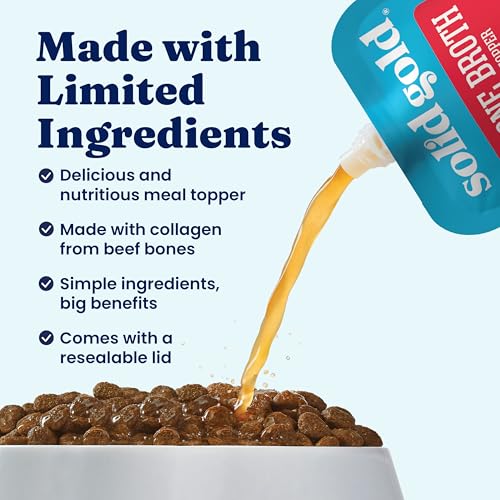 Image of Solid Gold Beef Bone Broth for Dogs - Limited Ingredient Bone Broth Dog Food Toppers for Picky Eaters with Collagen & Superfoods - Dog Gravy Topper for Dry Food - Gut Health & Hydration - 16oz /10 Pack
