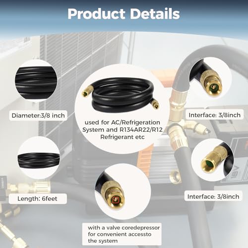 Image of 3 /8 Inch HVAC Vacuum Hose,3 /8 inch to 3 /8 inch FL, 6FT, High-Flow Refrigerant Hose, 640 PSI Working, 3200 PSI Burst, 4-Layer Low Permeation Construction - Fits R410A R134A R22 R404A Systems