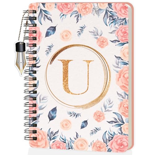 Image of Jhingalala Diaries - A5 Hardbound Floral Design Diary Cover With Initial Letter Wiro Notebook Diary With Dangler I Spiral Notebook With Planner and Calendar 2024 I 160 Undated Ruled Pages (Initial U)