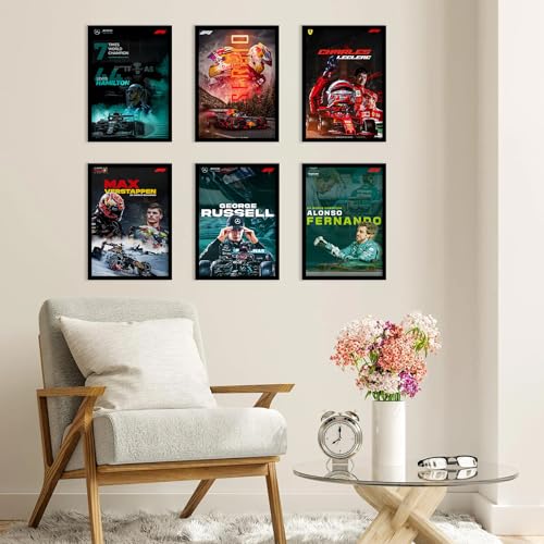 Image of CodersParadise F1 Vol.1 Wall Poster Frames - Pack Of 6 | 8 x 12cm (A4 Size) | Aesthetic Artwork Framed Posters | Framed Posters For Living Room, Bedroom, Home And Office