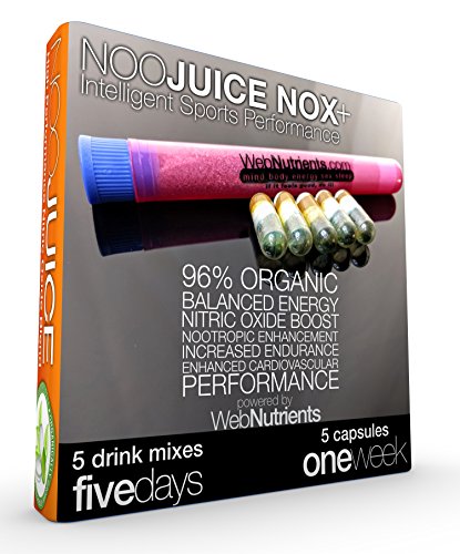 NooJuice NOX+ Natural Energy, Cardio and Mental Performance Drink Mix. Custom Blended For Your Best Athletic Endurance, Pump and Performance. 5 Drinks+5 Capsules. Powerful Nootropic Boost+Focus. Sport