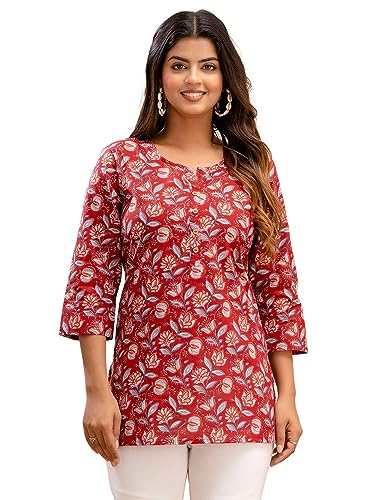 Image of feranoid Women Cotton Printed Straight Short Kurti
