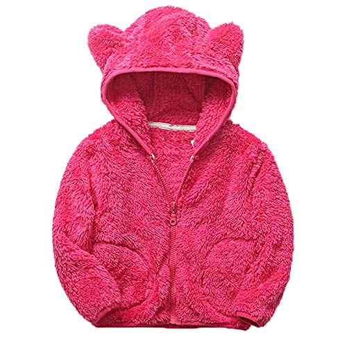 Baby Girls Bear Ears Fleece Warm Hoodies Jacket Zip-up Hooded Sweatshirt Outwear with Pocket (Rose Red, 3T)