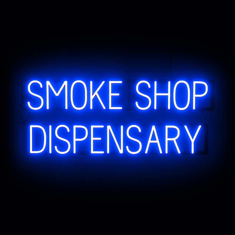 SpellBrite LED Neon SMOKE SHOP DISPENSARY Sign - Blue, 38" x 15"