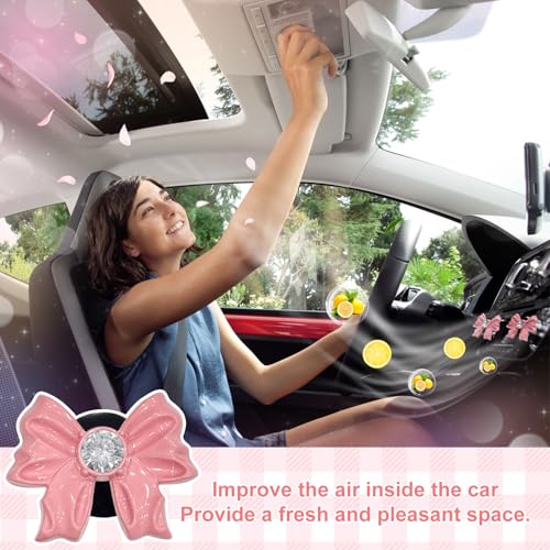 Image of 8 PCS Coquette Pink Bow Car Air Freshener Vent Clip, Cute Aesthetic Cars Scent Air Fresheners Vent Clips Decor, Crystal Rhinestone Automotive Interior Accessories for Women Girl