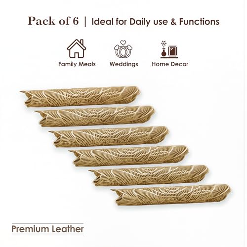 Image of Kuber Industries Leather Table Mats Set of 6 | Reusable & Washable Placemat /Dining Table Mat for Wedding and Family Functions | Rose Design - Copper