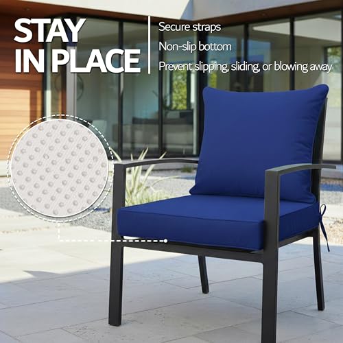 Image of 24x24 Inch Outdoor Chair Cushions Set of 2, Patio Furniture Cushions - Removable Cover, Water-Repellent, Fade-Resistant, Non-Slip Bottom & Straps, Replacement for Deep Seat Sofa & Couch - Navy