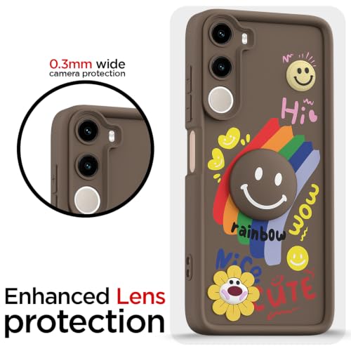 Image of Pikkme Back Cover for Poco M7 Plus 5G | Soft Silicone| Cute Rainbow Smile & 3D Cartoon Flower Design | Shockproof Raised Camera Protection Bumper Case (Brown)