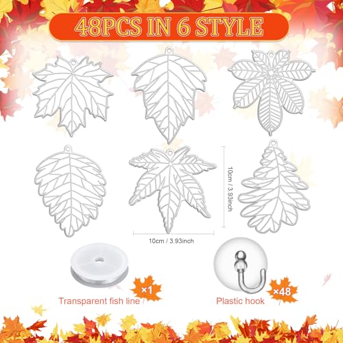RoundFunny 60 Sets Fall Leaf Suncatchers Autumn Ornaments Decorations DIY Window Paint Art Suncatchers Autumn Maple Leaf Craft Kits for Thanksgiving Art Party Activity Project Favor