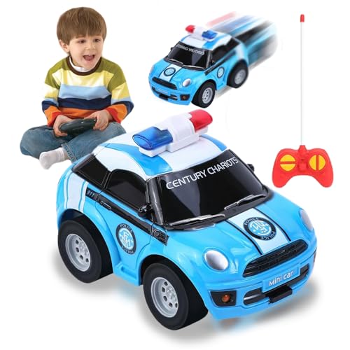 Coche de Juguete para Niños con Mando a Distancia de 3 4 5 Años, 2.4GHz Coche de Carreras Radiocontrol, Juguete de Policia Co-che Teledirigido, Rápido RC Co-che de Jugue-te Educativo (Azul)