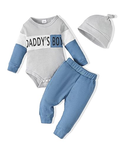 Image of SUNNY PIGGY Baby Boy Clothes Newborn Boy Outfit Infant Romper Winter Fall Long Pants Set Hat 3PC
