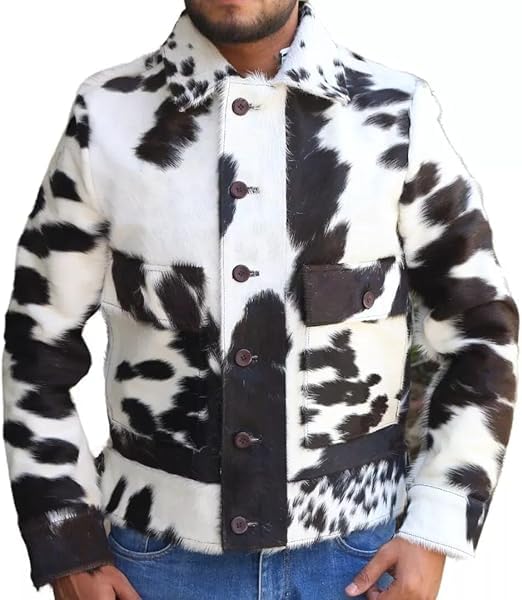 Men's Genuine Cowhide Leather Jacket Natural Hair-On Cow Skin Fashion Coat