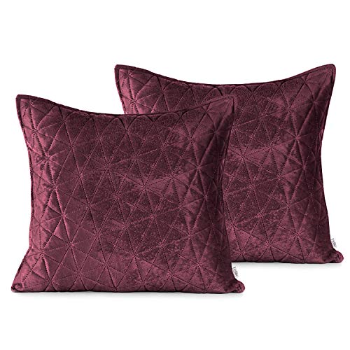 AmeliaHome 2 Kissenbezüge 45x45 cm violett lila zweiseitig Steppung Velvet Samt Laila