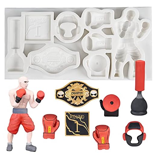 Boxen Silikonform, Boxer, Boxhandschuhe, Kopfschutz, Boxsack, Champion Gürtel, Schild für Runde 1, Glocke Epoxidharz Form zum Tortendeko, Schmuck, Schokolade, 8 Muster, Fertighöhe:1.5-6.2cm, 1teilig