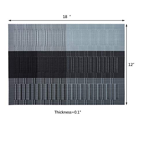 Placemats Set Of 4 For Pvc Dining Table Woven Vinyl Non-Slip Washable Cloth Heat Resistant Place Mats For Farmhouse Kitchen Decor Insulation Square Plate Mat (Black And Grey) #TOP3