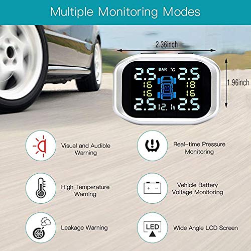 B-Qtech Tire Pressure Monitoring System Wireless TPMS Monitor with 4 External Sensors Cigarette Lighter Plug Adjustable Display Angle (TPMS)