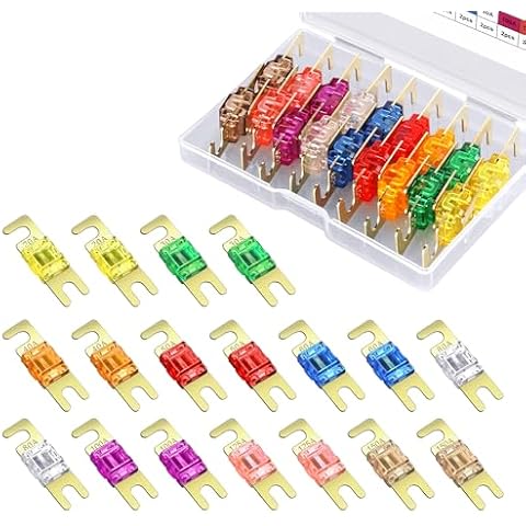 CrocSee 18 Pieces Mini ANL Fuse, Gold-Plated ANL Fuse Pack (20A, 30A, 40A, 50A, 60A, 80A, 100A, 125A, 150A) for Automotive Marine Audio Video System Cover