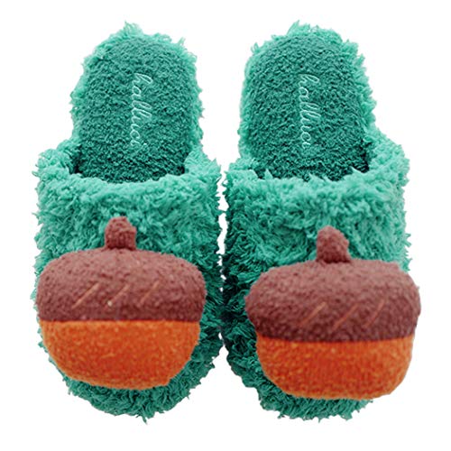 HALLUCI Women's Chestnet Style Cozy Fleece Memory Foam House Trick Treat Halloween Slippers Small Green