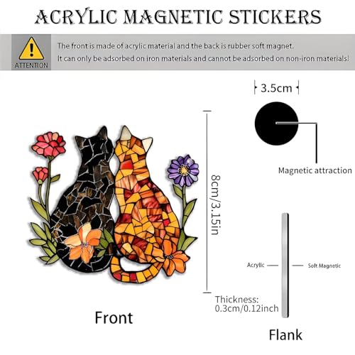 Imán decorativo acrílico con gatitos y flores miniatura 3