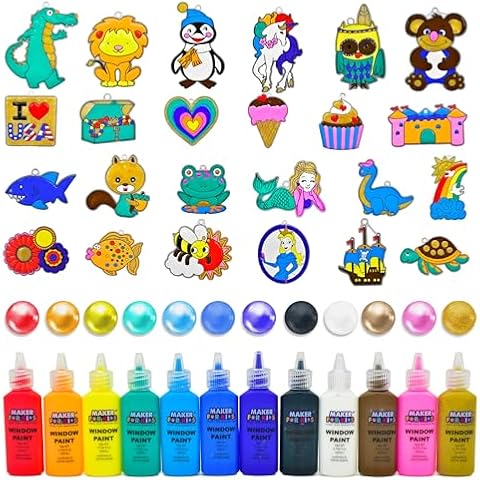 Create Your Own Suncatchers for Window Hanging – 24-Pack Window Glitter Art Suncatcher Kit with 12 Colors – Arts and Crafts for Kids Cover