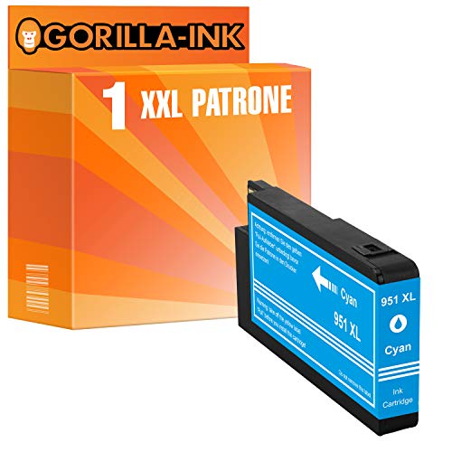 Gorilla-Ink 1x Patrone XXL kompatibel mit HP 951 XL Cyan | Geeignet für HP OfficeJet Pro 276DW 251DW 8610 8660 8640 8630 8600 Plus 8616 8100 8600 8620 8615 8625 8600 Cover