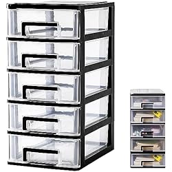 Cajoneras De Plastico Famsa Cajoneras de Plastico Organizador Almacenaje Negra, Cajones Organizadores Plastico, Cajón de Almacenamiento Multifunción de 5 Capas, Cajones Transparentes para Oficina o Dormitorio