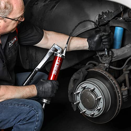 Image of ARES 53013 - Professional Lever Action Grease Gun - 400cc Bulk and 14 Ounce Cartridge Loading - 4500 PSI Working Pressure Rating - 18-Inch Flex Hose and 6-Inch Offset Extension