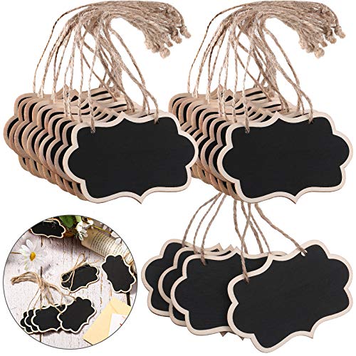 Outus Black Chalkboard Tags Hanging Wooden Chalkboard Signs 3.35 X 2.36 Inch Mini Wood Chalkboard Labels Hanging Blackboard Tags Massage Board Signs (12 Pieces) #TOP26