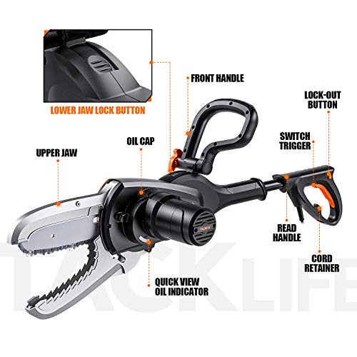 TACKLIFE Electric Chainsaw, 5 Amp 8-Inch JawSaw Chainsaw, 8.4 m/s Chain Speed, No Installation Required, Self-Lubrication, Oregon Chain