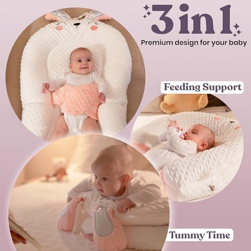 Image of Infant Support Pillow with Adjustable Side Panels for Supervised Tummy Time - Portable Activity Cushion for 0-12 Months - Activity Mat - Pink