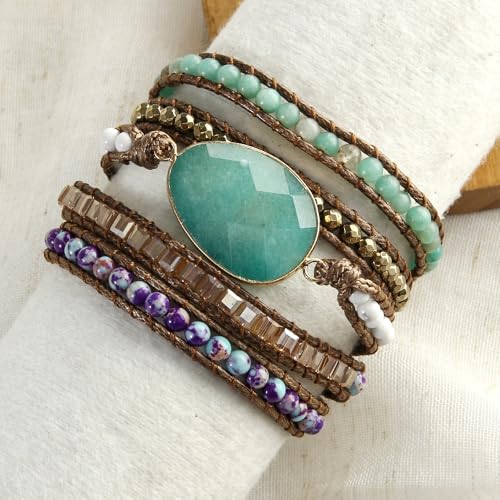 Image of Boho Stone Wrap Bracelet for Women,Turquoise Beaded Bracelet Jewelry Gift